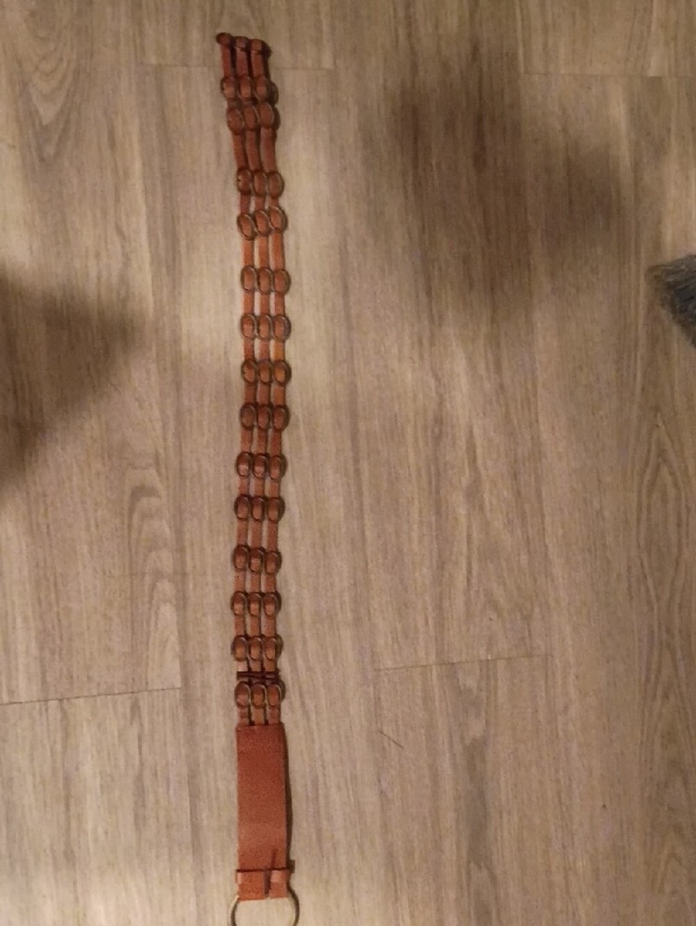 Brown Leather Multi-Strap Belt with Brass Ring Detail - Picture 2 of 4